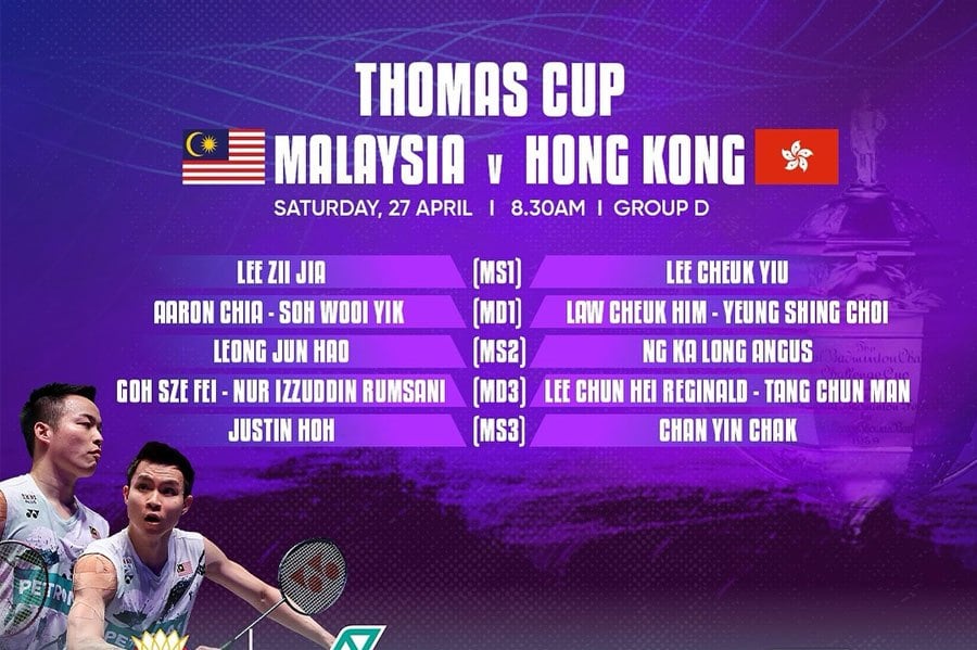There was no surprise as Malaysia unveiled their strongest lineup, which saw debutant Justin Hoh given the nod against Hong Kong in the opening Group D clash at the Thomas Cup Finals in Chengdu tomorrow. PIC CREDIT TO BAM