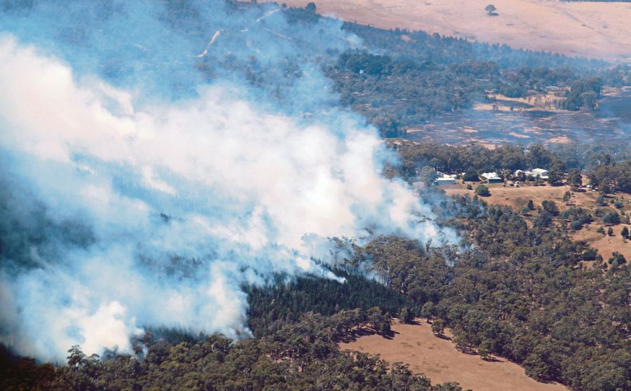 Smoke from bushfires rises north of Beaufort, near Ballarat in Victoria, Australia. (AAP Image/David Crosling/Pool/via REUTERS)