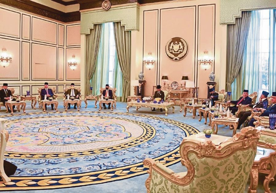  Yang di-Pertuan Agong Al-Sultan Abdullah Ri’ayatuddin Al-Mustafa Billah Shah chairing the Conference of Rulers special meeting at Istana Negara on Thursday.