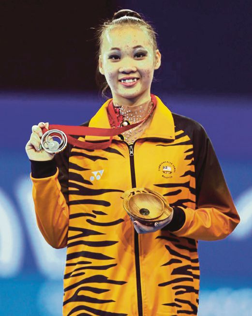 GLASGOW: Gold was unreachable but Wong Poh San still walked tall at the SSE Hydro in Glasgow today as she won the ribbon silver and hoop bronze to end her Commonwealth Games rhythmic gymnastics campaign. Pix by ROSLI AHMAD