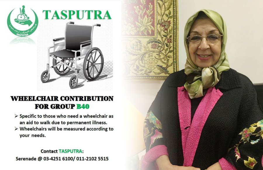 Tasputra Perkim chairman Elahe Norman (in pic) said the project aims to provide children and adults with free and suitably measured wheelchairs according to the recipient's size, as well as advice on how to use the wheelchair for better mobility. -Pic credit to Facebook Tasputra Perkim
