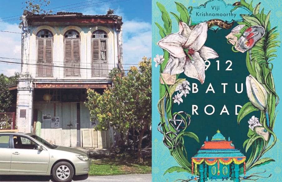 The shophouse where freedom fighter Sybil Medan Karthigasu lived in Papan, Perak. (Right) The cover of ‘912 Batu Road’. -PIC COURTESY OF THE AUTHOR AND TREVOR SIBERT