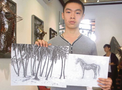  Lee Hsuan Wei, 15, is adept at sketching animals and scenery. Pix by Paul Toh