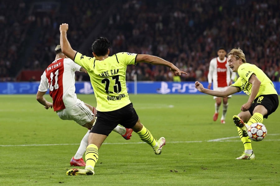 Antony Matheus Dos Santos (L) of Ajax scores the 3-0 during the UEFA Champions League group C soccer match between Ajax Amsterdam and Borussia Dortmund at Johan Cruijff ArenA in Amsterdam, the Netherlands, 19 October 2021. - EPA pic