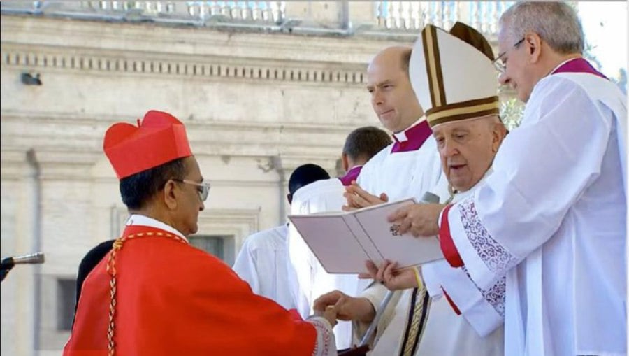Right Reverend Datuk Seri Sebastian Francis (left) being created a cardinal by Pope Francis in Rome. -Pic screen captured from Vatican Media video
