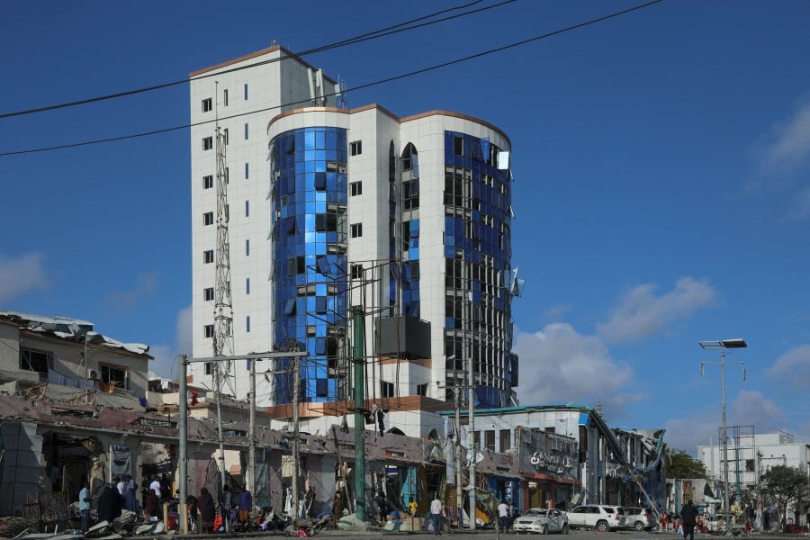 A destroyed and damaged buildings after an car bombing targeted the education ministry in Mogadishu. -AFP PIC