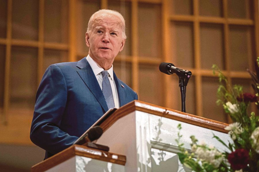 US President Joe Biden delivers remarks at the St. John Baptist Church in Columbia, South Carolina, on January 28, 2024. US . - AFP pic