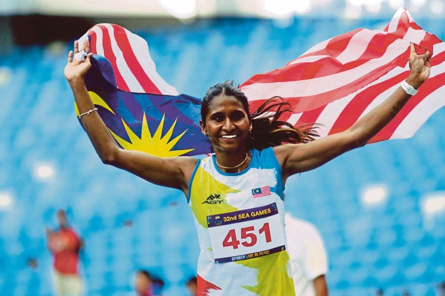 FILE: Asian Games bronze medallist Shereen Samson Vallabouy's target in the two-day Tom Jones Memorial Invitational in Florida, United States is to break her national 400m record of 51.80s. — NSTP FILE PIC