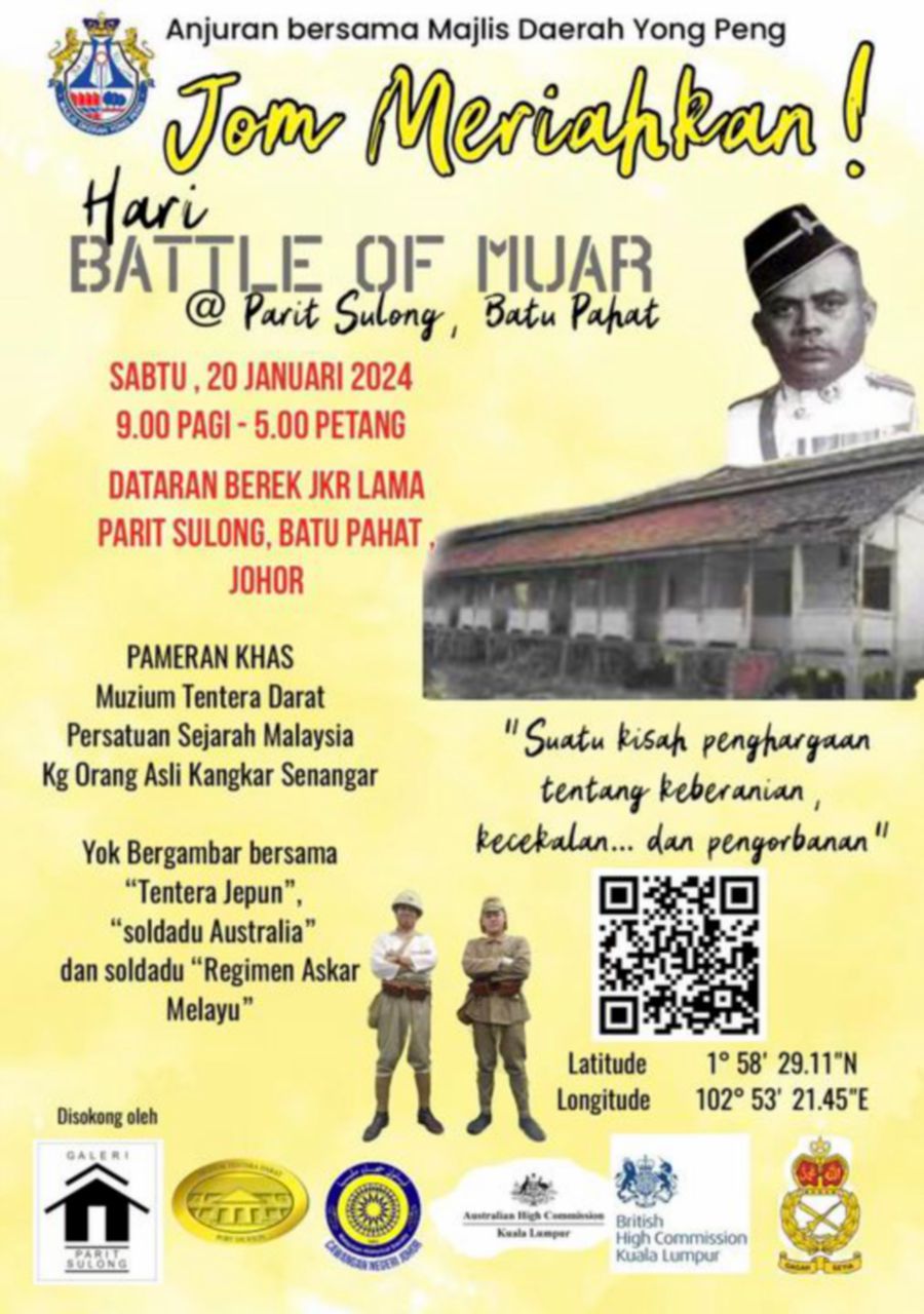 The Battle of Muar will be commemorated with a day of remembrance and educational activities in Parit Sulong, Batu Pahat. - File pic credit (Media Digital Johor Facebook)