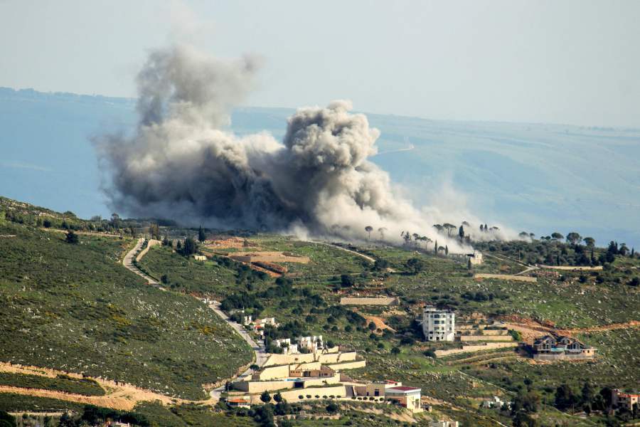 Smoke billows from the area of an Israeli air strike on the southern Lebanese village of Khiam near the border with Israel on March 23, 2024. - AFP PIC