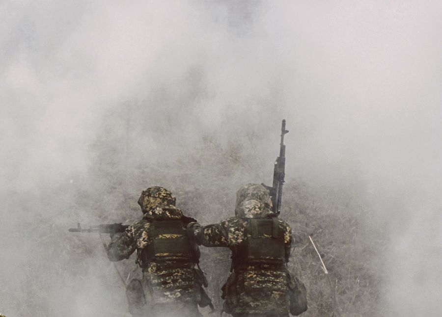 Ukrainian soldiers training in the Donetsk region last week. AFP PIC