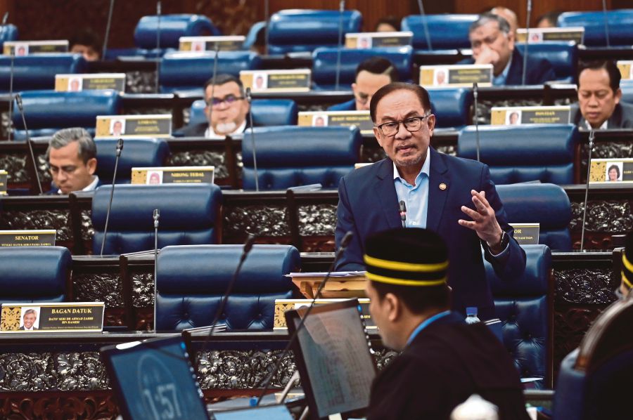 A file pic dated Nov 7, shows Prime Minister and Finance Minister Datuk Seri Anwar Ibrahim speaking during the Dewan Rakyat sitting. - BERNAMA PIC