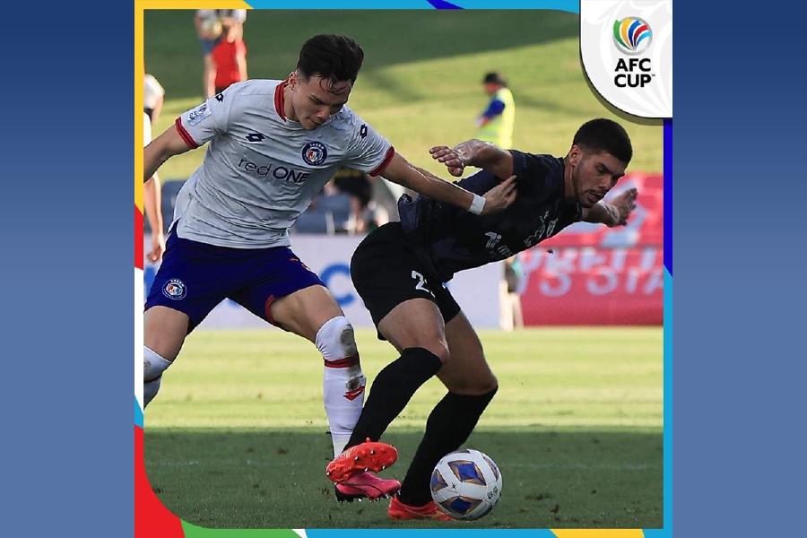 Sabah (in white) in action against Macarthur in today’s AFC Cup zonal semi-final at Campbell Town Sports Stadium in Sydney. - Pic courtesy from AFC CUP 
