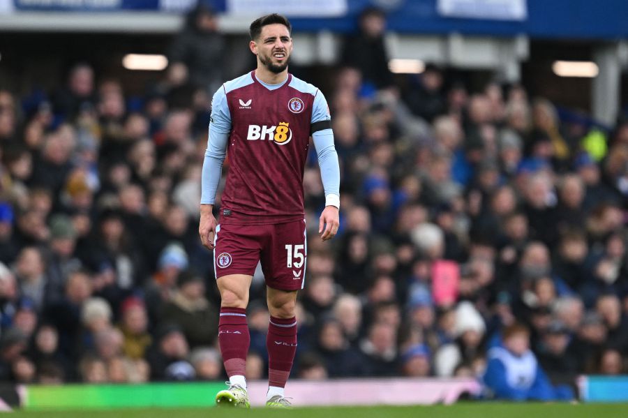 Aston Villa's Spanish defender #15 Alex Moreno reacts after his 'goal' is disallowed after a VAR (Video Assistant Referee) review during the English Premier League football match between Everton and Aston Villa on January 14, 2024.- AFP pic