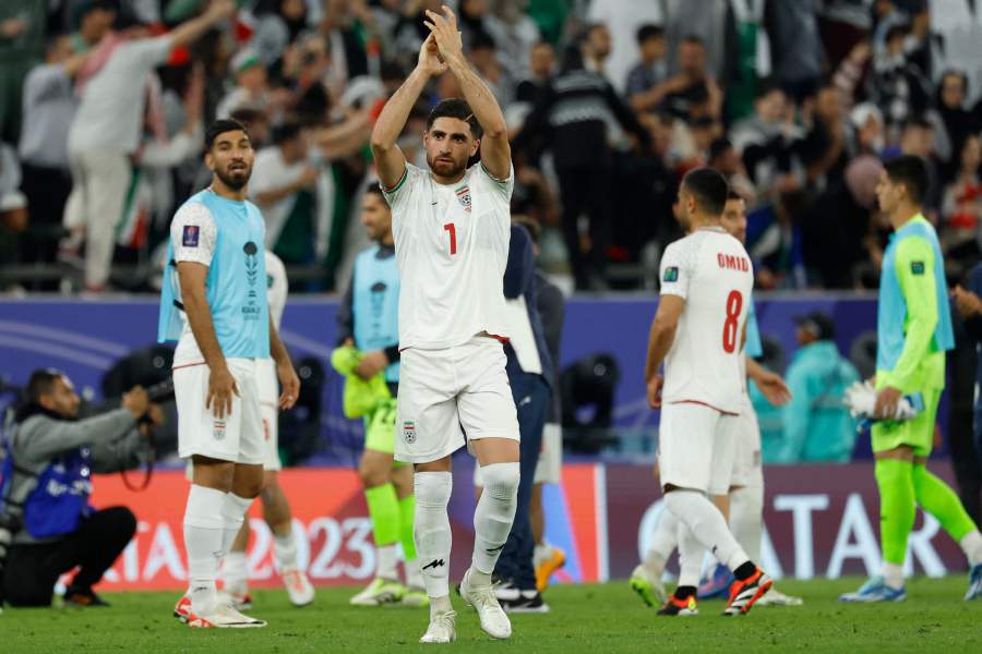 Iran's midfielder #07 Alireza Jahanbakhsh salutes the attendance after the Qatar 2023 AFC Asian Cup Group C football match between Iran and Palestine at the Education City Stadium in Al-Rayyan, west of Doha on January 14, 2024. - AFP pic