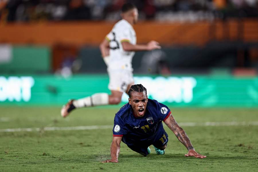 Cape Verde's forward #11 Garry Rodrigues reacts as he falls during the Africa Cup of Nations (CAN) 2024 group B football match between Ghana and Cape Verde on January 14, 2024. - AFP pic