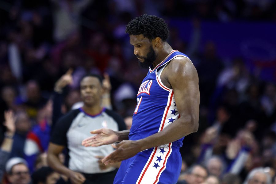 Joel Embiid #21 of the Philadelphia 76ers reacts during the fourth quarter against the Denver Nuggets at the Wells Fargo Center on January 16, 2024 in Philadelphia, Pennsylvania. - AFP pic