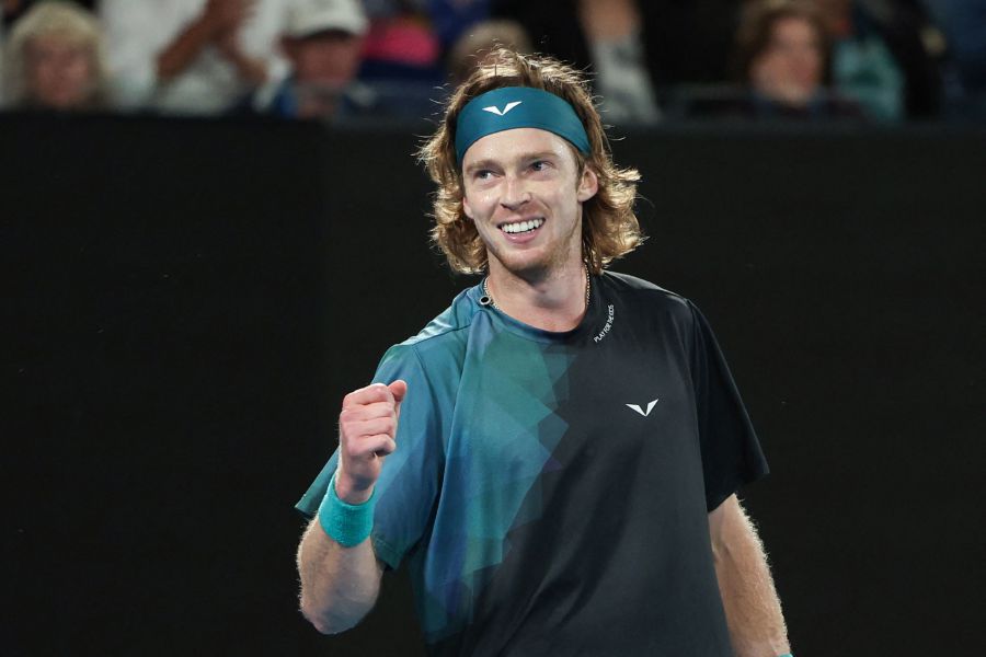 Russia's Andrey Rublev reacts after winning against Australia's Alex De Minaur during their men's singles match on day eight of the Australian Open tennis tournament in Melbourne on January 21, 2024.- AFP pic