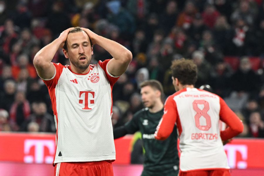 Bayern Munich's English forward #09 Harry Kane reacts during the German first division Bundesliga football match between Bayern Munich and Werder Bremen on January 21, 2024.- AFP pic