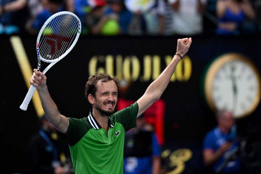 Russia's Daniil Medvedev celebrates victory against Poland's Hubert Hurkacz after their men's singles quarter-final match on day 11 of the Australian Open tennis tournament in Melbourne on January 24, 2024. - AFP pic