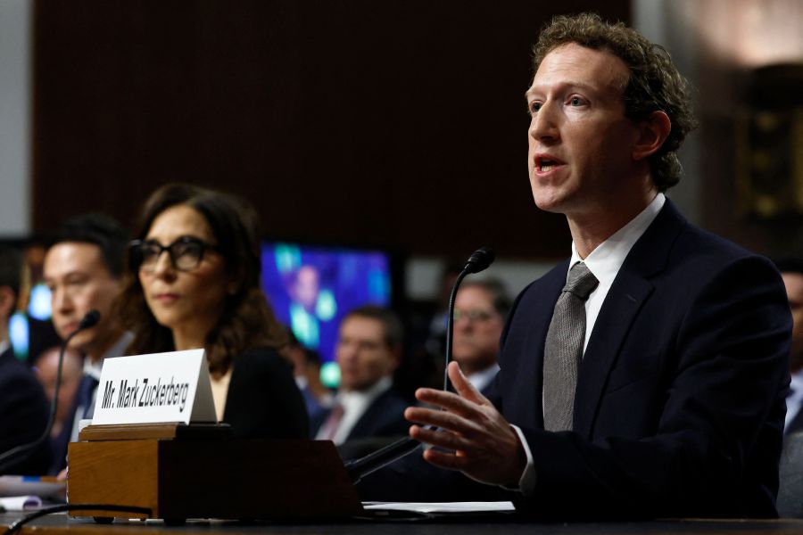 Mark Zuckerberg (R), CEO of Meta testifies before the Senate Judiciary Committee at the Dirksen Senate Office Building on January 31, 2024 in Washington, DC. The committee heard testimony from the heads of the largest tech firms on the dangers of child sexual exploitation on social media.- AFP pic