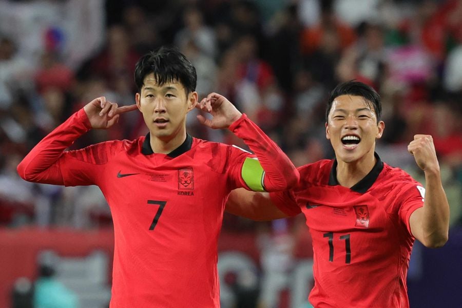 South Korea's midfielder #07 Son Heung-min celebrates scoring his team's second goal during the Qatar 2023 AFC Asian Cup quarter-final football match between Australia and South Korea on February 2, 2024. - AFP pic
