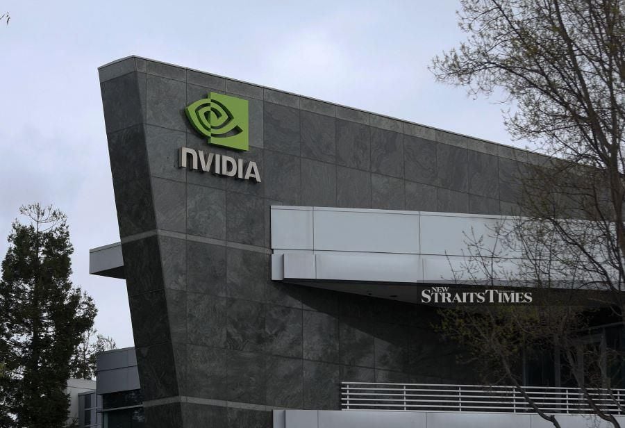 A sign is posted at Nvidia headquarters. (Justin Sullivan/Getty Images/AFP)