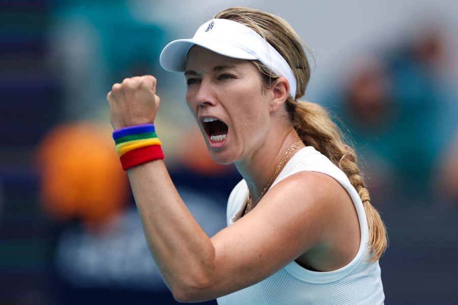 Danielle Collins of the United States reacts during her women's singles match against Caroline Garcia of France during the Miami Open at Hard Rock Stadium on March 27, 2024. - AFP pic