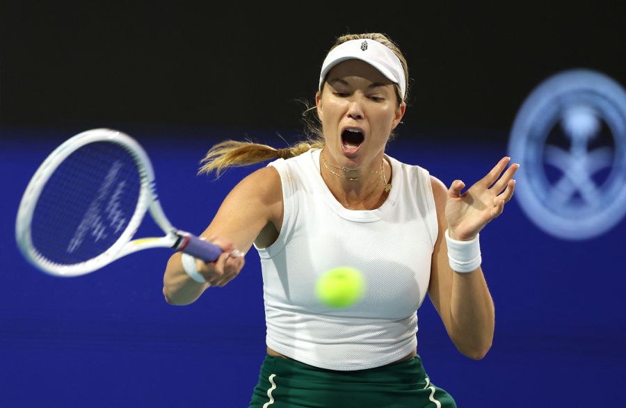 Danielle Collins returns a shot against Ekaterina Alexandrova on Day 13 of the Miami Open at Hard Rock Stadium on March 28, 2024 in Miami Gardens, Florida.- AFP pic