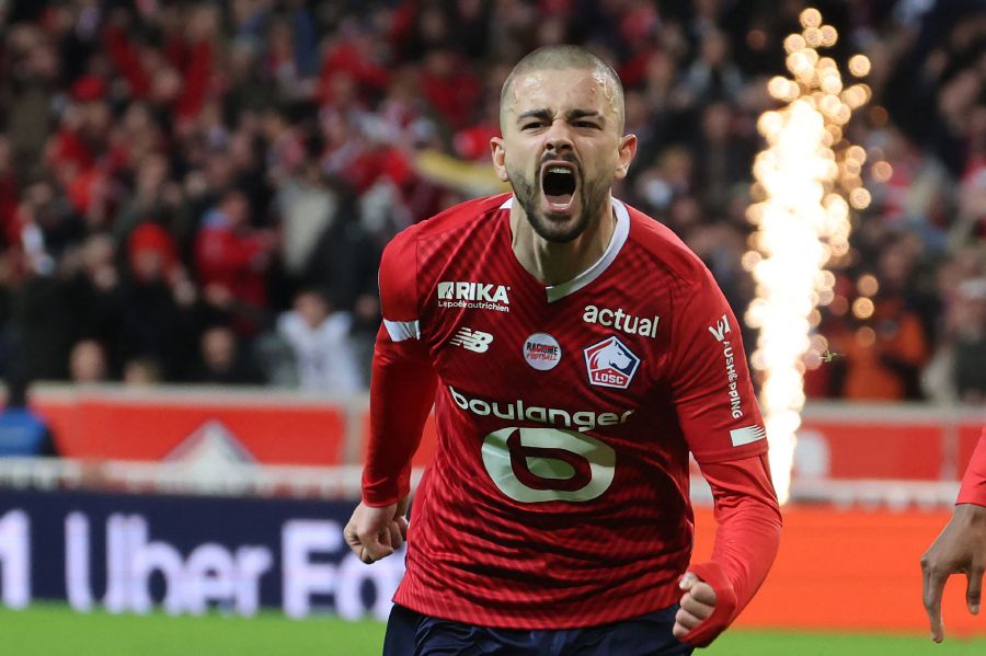 Lille's Kosovar midfielder #23 Edon Zhegrova celebrates after scoring a goal during the French L1 football match between Lille LOSC and RC Lens at Stade Pierre-Mauroy in Villeneuve-d'Ascq, northern France on March 29, 2024.- AFP pic