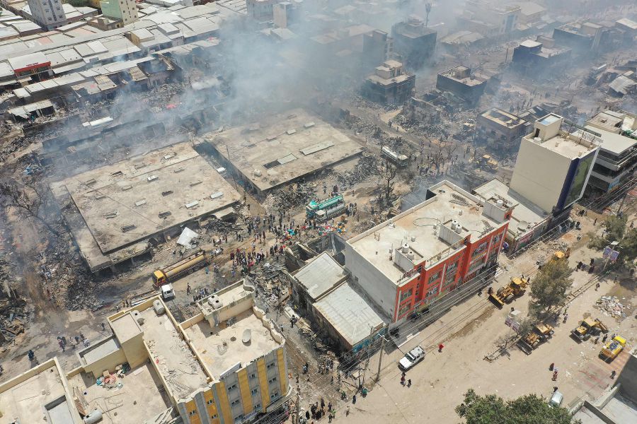 This earial view shows the aftermath of the fire that broke out at at Waaheen market in Hargeisa, Somaliland. - AFP Pic