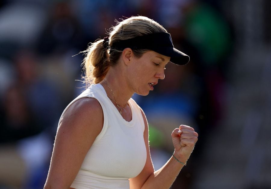 Danielle Collins of the United States celebrates a point win in the second set against Maria Sakkari of Greece in the semifinal match on Day 6 of the WTA 500 Credit One Charleston Open 2024. - AFP pic