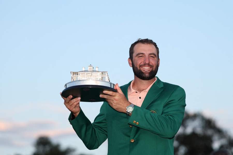 Scottie Scheffler of the United States poses with the Masters trophy after winning the 2024 Masters Tournament at Augusta National Golf Club on April 14, 2024 in Augusta, Georgia. - AFP pic