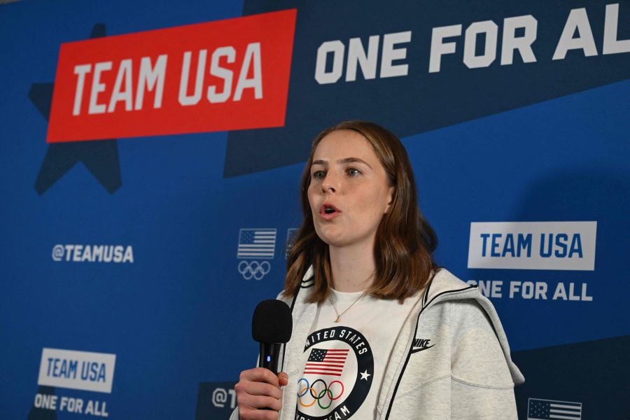 US field hockey player Kelsey Bing speaks to the press during the Team USA Media Summit in New York City on April 15, 2024, ahead of the 2024 Paris Summer Olympics. - AFP pic