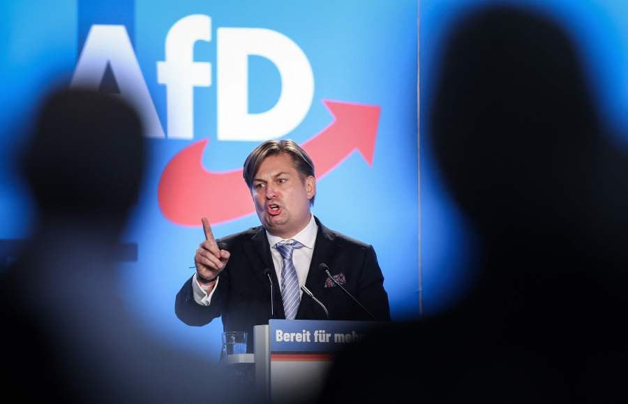 (FILES) Maximilian Krah, Member of the European Parliament of Germany's far-right Alternative for Germany (AfD) party, gestures as he speaks during the European Election Assembly of German far-right party Alternative for Germany (AfD - Alternative fuer Deutschland) at the fair grounds in Magdeburg, eastern Germany on July 29, 2023.- AFP pic