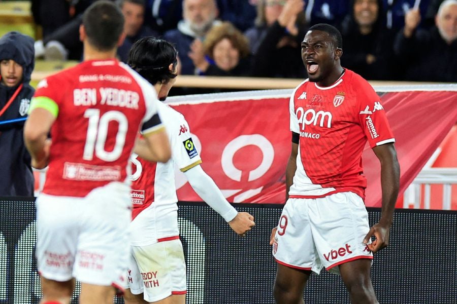 Monaco's French midfielder #19 Youssouf Fofana (R) celebrates with teammates after scoring his team's first goal during the French L1 football match between AS Monaco and Lille (LOSC) at the Louis II Stadium (Stade Louis II) in the Principality of Monaco on April 24, 2024.- AFP pic