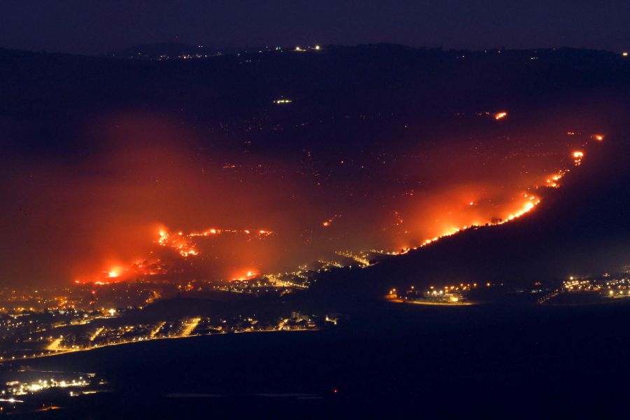 Fires burn as a result of rockets launched from Lebanon into northern Israel, next to the city of Kiryat Shmona near the Lebanon border, on June 3, 2024, amid ongoing cross-border clashes between Israeli troops and Hezbollah fighters.- AFP PIC