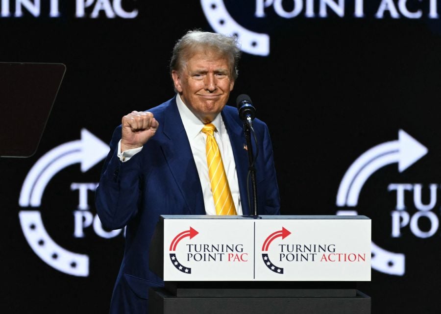 Former US President and 2024 Republican presidential candidate Donald Trump gestures during a town hall event at Dream City Church in Phoenix, Arizona, on June 6, 2024.- AFP PIC