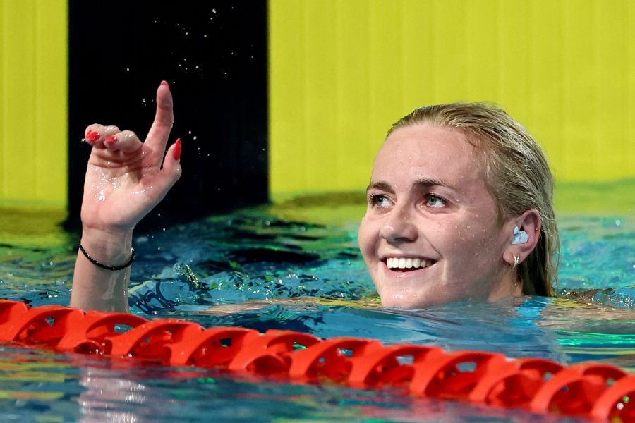 Australia’s Ariarne Titmus reacts after competing in the women’s 800m freestyle final during the Australian Swimming Trials at the Brisbane Aquatic Centre on June 13, 2024. - AFP PIC