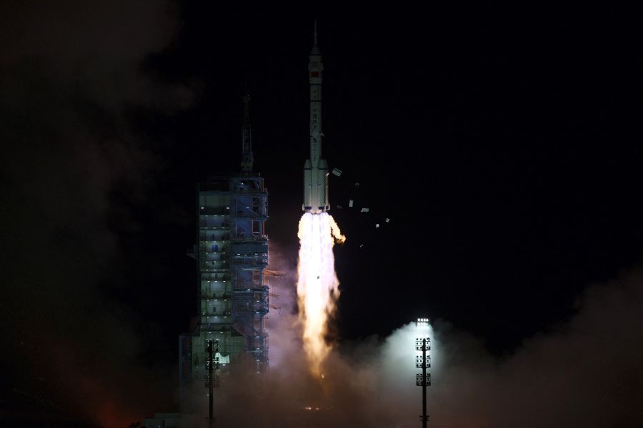 A Long March-2F carrier rocket, carrying the Shenzhou-13 spacecraft with the second crew of three astronauts to China's new space station, lifts off from the Jiuquan Satellite Launch Centre in the Gobi desert in northwest China early on October 16, 2021. - China launched a rocket carrying three astronauts to its new space station on what is set to be the country's longest crewed mission to date, state media Xinhua said, the latest landmark in Beijing's drive to become a major extraterrestrial power.  - AFP pic
