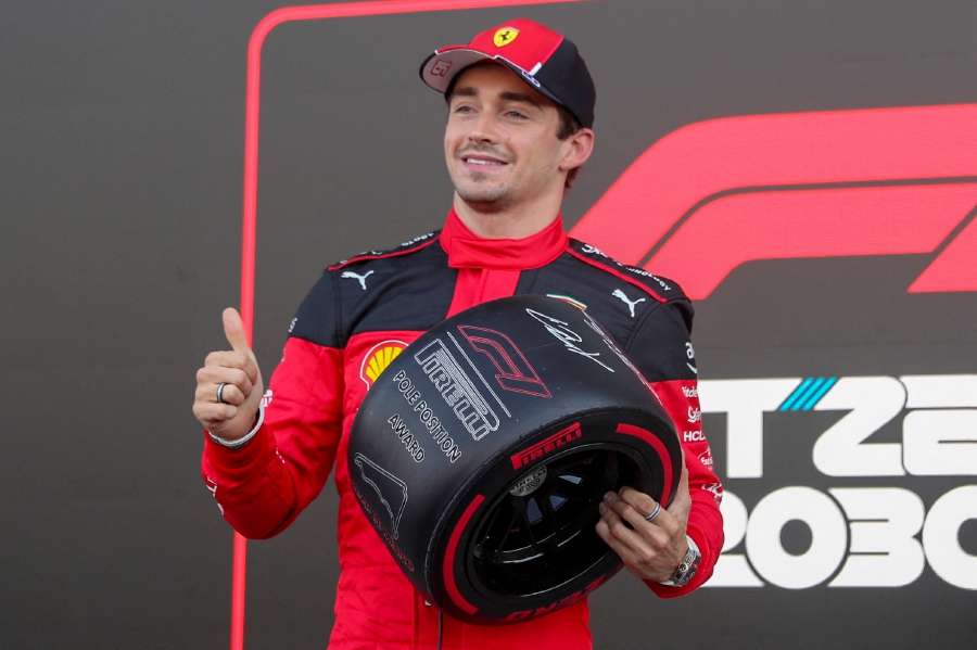 Ferrari's Monegasque driver Charles Leclerc celebrates winning the pole position after the qualifying session for the Formula One Mexico Grand Prix at the Hermanos Rodriguez racetrack in Mexico City on October 28, 2023.- AFP Pic