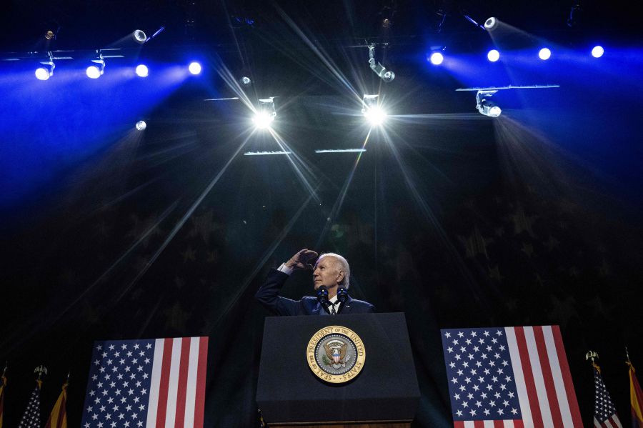 US President Joe Biden delivers remarks on democracy, while honoring the legacy of late US Senator John McCain, at the Tempe Center for the Arts in Tempe, Arizona, on September 28, 2023.- AFP Pic