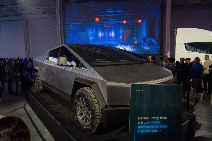 The Tesla Cybertruck is on display at the Tesla Giga Texas manufacturing facility during the "Cyber Rodeo" grand opening party on April 7, 2022 in Austin, Texas. AFP PIC