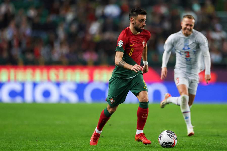 Portugal's midfielder #08 Bruno Fernandes controls the ball during the UEFA Euro 2024 group J qualifying football match between Portugal and Iceland at the Jose Alvalade stadium in Lisbon on November 19, 2023.- AFP Pic