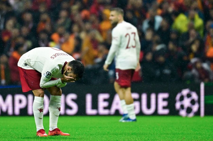 Manchester United's Portuguese midfielder #08 Bruno Fernandes reacts at the end of the UEFA Champions League 1st round, day 5, Group A football match between Galatasaray and Manchester United. - AFP Pic