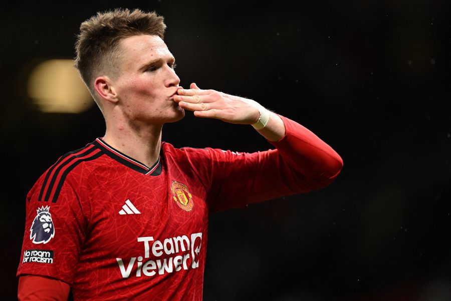 Manchester United's Scottish midfielder #39 Scott McTominay thabks the fans following during the English Premier League football match between Manchester United and Chelsea. - AFP Pic