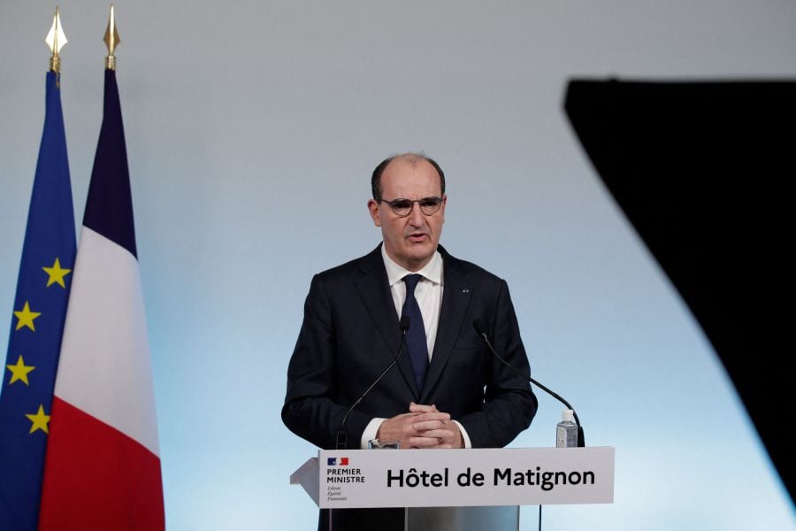 France's Prime Minister Jean Castex gives a press conference for the latest Covid-19 update in Paris. - AFP Pic