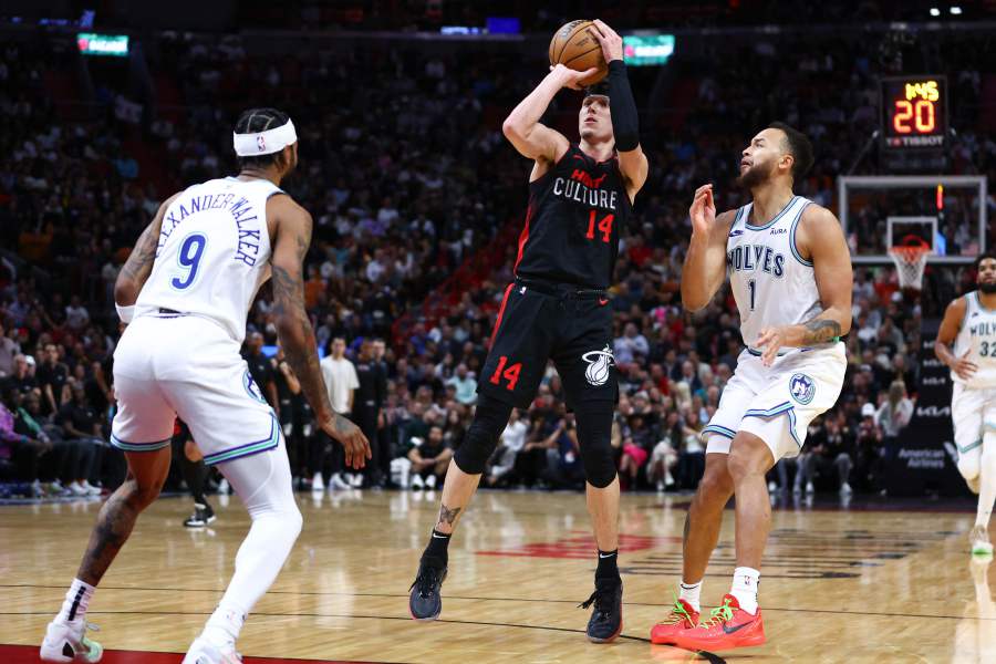 Tyler Herro #14 of the Miami Heat shoots the ball against the Minnesota Timberwolves during the third quarter of the game at Kaseya Center on December 18, 2023 in Miami, Florida. - AFP pic