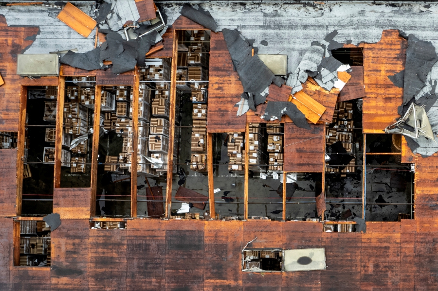 Damage to a building is seen on Wednesday, March 22, 2023 in Montebello, Calif., after a possible tornado.- AP Pic