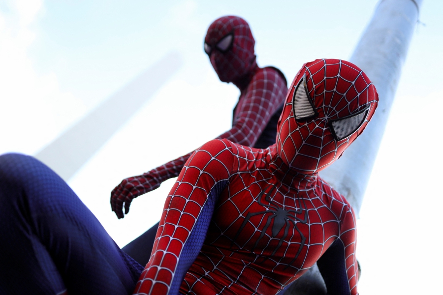 Two men dressed as Spider-Man pose for a picture at a Spider-Man cosplayers' gathering, organised in an attempt to set a Guinness World Record for the largest gathering of people dressed as Spider-Man, in Buenos Aires, Argentina. (REUTERS/Cristina Sille)